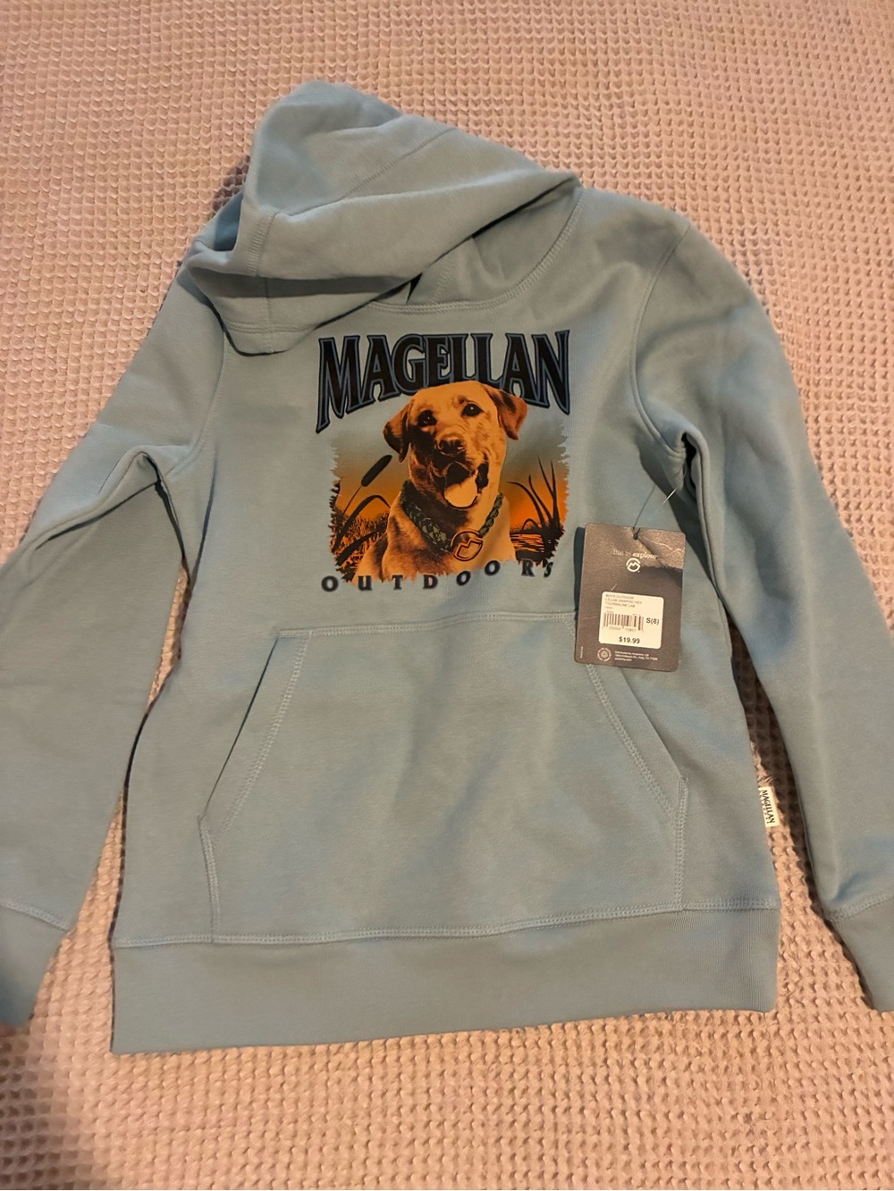 NWT Child’s Magellan Light Blue Green Hooded Pullover Sweatshirt, Size 8